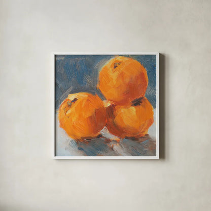 Orange Stack by Carson Overstreet. Shown in a crisp white glass frame for a clean and minimalist style. Available as an archival giclee rolled canvas, fine art paper, or poster print. SKU 96852a.