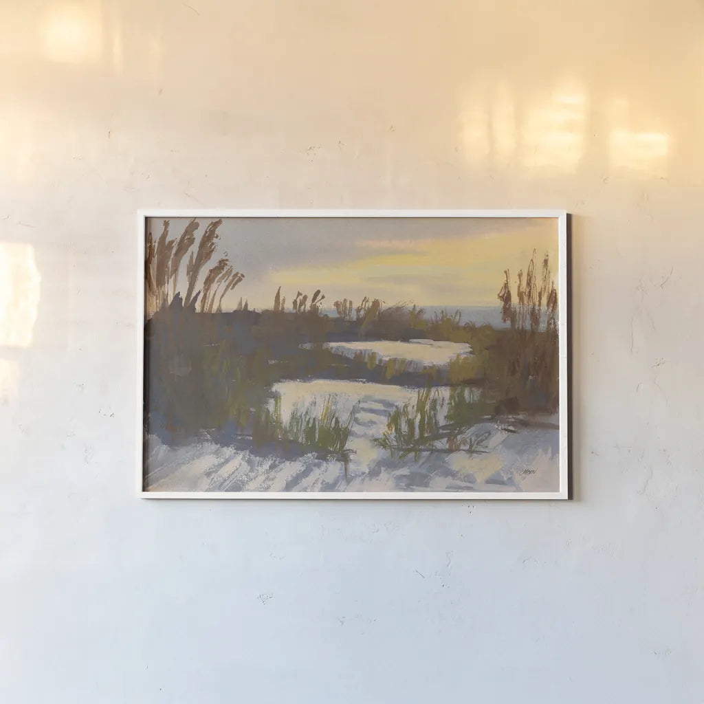 Over the Dunes by Carson Overstreet. shown as a paper print in a white frame. Available as a archival giclee rolled canvas, fine art paper, or poster print. SKU 96855i.