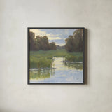 Quiet Waters by Carson Overstreet. Shown in a sleek black glass frame for a contemporary gallery look. Available as an archival giclee rolled canvas, fine art paper, or poster print. SKU 104131a.