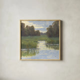 Quiet Waters by Carson Overstreet. Shown in a natural wood glass frame for a timeless modern aesthetic. Available as an archival giclee rolled canvas, fine art paper, or poster print. SKU 104131a.