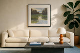 Quiet Waters by Carson Overstreet. Displayed in a glass frame with matte in a clean modern living room. Available as an archival giclee rolled canvas, fine art paper, or poster print. SKU 104131a.