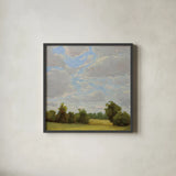 Shining on the Fields by Carson Overstreet. Shown in a sleek black glass frame for a contemporary gallery look. Available as an archival giclee rolled canvas, fine art paper, or poster print. SKU 102036a.