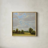 Shining on the Fields by Carson Overstreet. Shown in a natural wood glass frame for a timeless modern aesthetic. Available as an archival giclee rolled canvas, fine art paper, or poster print. SKU 102036a.