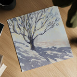 Snowfall Tree by Carson Overstreet. Shown as a detailed flat fine art print, highlighting archival giclee quality. Available as an archival giclee rolled canvas, fine art paper, or poster print. SKU 104519a.