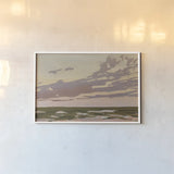 Softly Setting Sun by Carson Overstreet. shown as a paper print in a white frame. Available as a archival giclee rolled canvas, fine art paper, or poster print. SKU 97430i.
