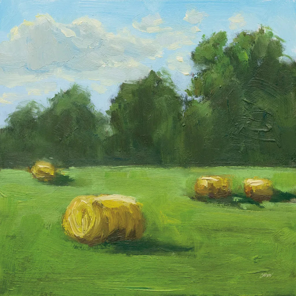 Summer Hay Field by Carson Overstreet. SKU 99028a. Archival Giclee Fine art print for wall decor.