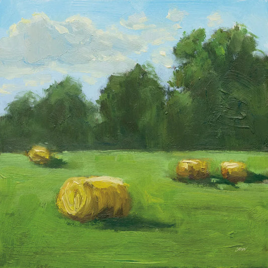 Summer Hay Field by Carson Overstreet. SKU 99028a. Archival Giclee Fine art print for wall decor.