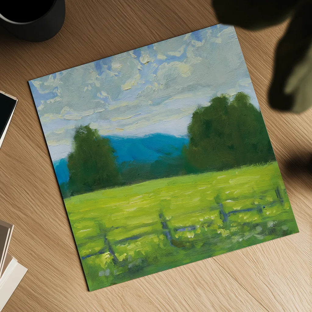 Summer in the Mountains by Carson Overstreet. Shown as a detailed flat fine art print, highlighting archival giclee quality. Available as an archival giclee rolled canvas, fine art paper, or poster print. SKU 99029a.