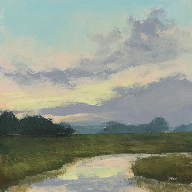 Sundown Over the Marsh Creek by Carson Overstreet. SKU 97454a. Archival Giclee Fine art print for wall decor.