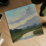 Sundown Over the Marsh Creek by Carson Overstreet. Shown as a detailed flat fine art print, highlighting archival giclee quality. Available as an archival giclee rolled canvas, fine art paper, or poster print. SKU 97454a.