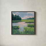 Sunset Brillance by Carson Overstreet. Shown in a sleek black glass frame for a contemporary gallery look. Available as an archival giclee rolled canvas, fine art paper, or poster print. SKU 104130a.