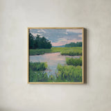 Sunset Brillance by Carson Overstreet. Shown in a natural wood glass frame for a timeless modern aesthetic. Available as an archival giclee rolled canvas, fine art paper, or poster print. SKU 104130a.