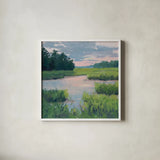 Sunset Brillance by Carson Overstreet. Shown in a crisp white glass frame for a clean and minimalist style. Available as an archival giclee rolled canvas, fine art paper, or poster print. SKU 104130a.
