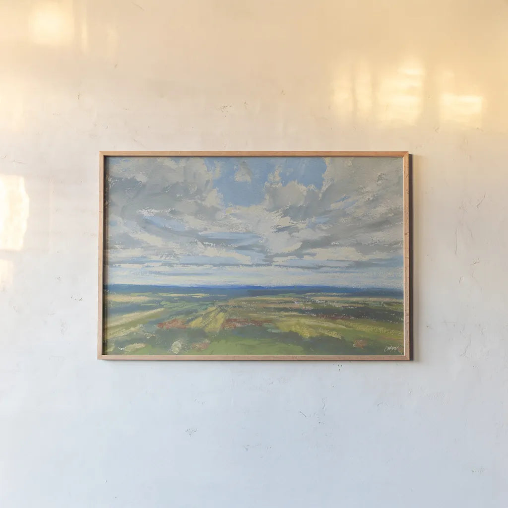 Sweeping Views by Carson Overstreet. shown as a paper print in a natural frame. Available as a archival giclee rolled canvas, fine art paper, or poster print. SKU 97429i.