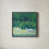 Swimming Together by Carson Overstreet. Shown in a sleek black glass frame for a contemporary gallery look. Available as an archival giclee rolled canvas, fine art paper, or poster print. SKU 104515a.