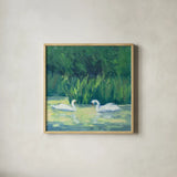 Swimming Together by Carson Overstreet. Shown in a natural wood glass frame for a timeless modern aesthetic. Available as an archival giclee rolled canvas, fine art paper, or poster print. SKU 104515a.
