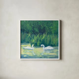 Swimming Together by Carson Overstreet. Shown in a crisp white glass frame for a clean and minimalist style. Available as an archival giclee rolled canvas, fine art paper, or poster print. SKU 104515a.