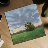 Tree at Sunset by Carson Overstreet. Shown as a detailed flat fine art print, highlighting archival giclee quality. Available as an archival giclee rolled canvas, fine art paper, or poster print. SKU 102035a.