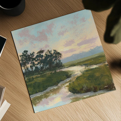 Winding Marsh Creek by Carson Overstreet. Shown as a detailed flat fine art print, highlighting archival giclee quality. Available as an archival giclee rolled canvas, fine art paper, or poster print. SKU 97431a.