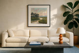Winding Marsh Creek by Carson Overstreet. Displayed in a glass frame with matte in a clean modern living room. Available as an archival giclee rolled canvas, fine art paper, or poster print. SKU 97431a.