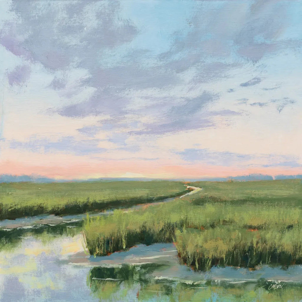 Winding Marsh Creek at Sundown by Carson Overstreet. SKU 99337a. Archival Giclee Fine art print for wall decor.