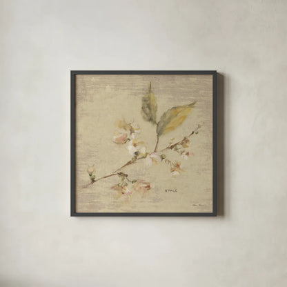 Apple Blossom by Cheri Blum. Shown in a sleek black glass frame for a contemporary gallery look. Available as an archival giclee rolled canvas, fine art paper, or poster print. SKU 7021a.