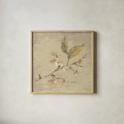 Apple Blossom by Cheri Blum. Shown in a natural wood glass frame for a timeless modern aesthetic. Available as an archival giclee rolled canvas, fine art paper, or poster print. SKU 7021a.