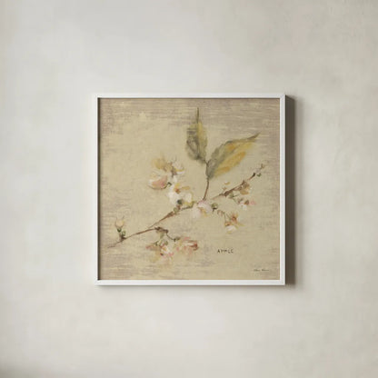 Apple Blossom by Cheri Blum. Shown in a crisp white glass frame for a clean and minimalist style. Available as an archival giclee rolled canvas, fine art paper, or poster print. SKU 7021a.