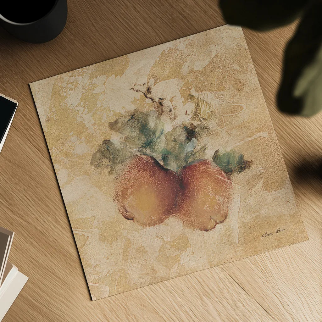 Apples Square by Cheri Blum. Shown as a detailed flat fine art print, highlighting archival giclee quality. Available as an archival giclee rolled canvas, fine art paper, or poster print. SKU 7026a.