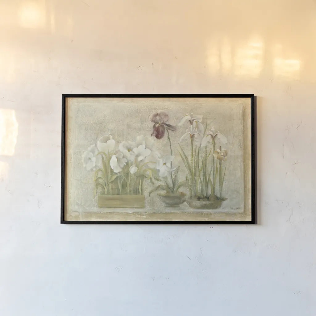 Asian Florals by Cheri Blum. shown as a paper print in a black flame. Available as a archival giclee rolled canvas, fine art paper, or poster print. SKU 6841i.