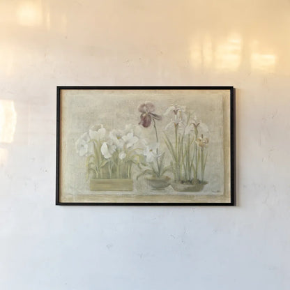 Asian Florals by Cheri Blum. shown as a paper print in a black flame. Available as a archival giclee rolled canvas, fine art paper, or poster print. SKU 6841i.