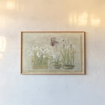 Asian Florals by Cheri Blum. shown as a paper print in a natural frame. Available as a archival giclee rolled canvas, fine art paper, or poster print. SKU 6841i.