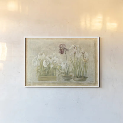 Asian Florals by Cheri Blum. shown as a paper print in a white frame. Available as a archival giclee rolled canvas, fine art paper, or poster print. SKU 6841i.