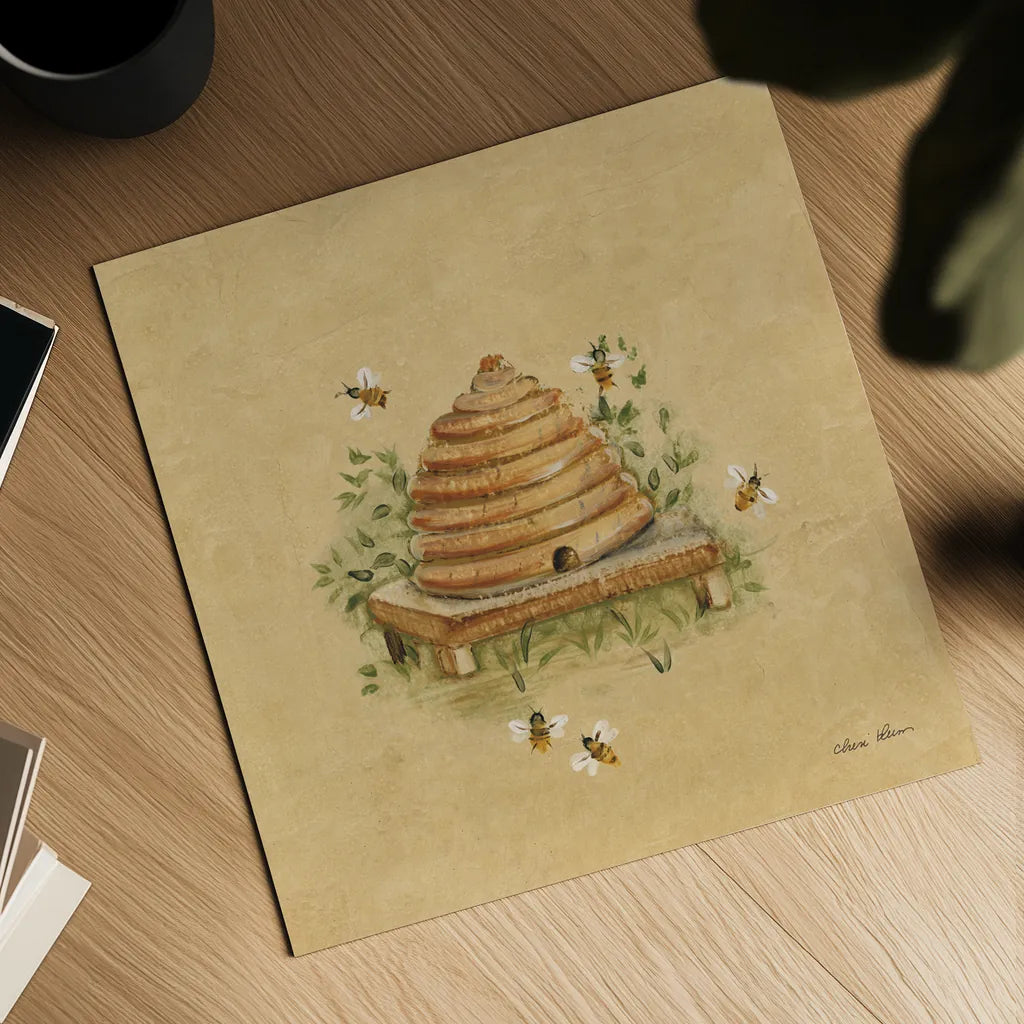 Bee Hive by Cheri Blum. Shown as a detailed flat fine art print, highlighting archival giclee quality. Available as an archival giclee rolled canvas, fine art paper, or poster print. SKU 89467a.