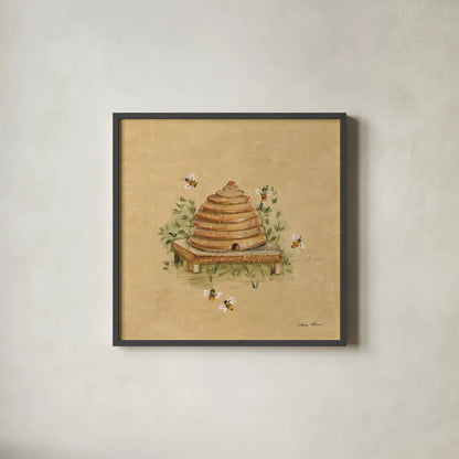 Bee Hive by Cheri Blum. Shown in a sleek black glass frame for a contemporary gallery look. Available as an archival giclee rolled canvas, fine art paper, or poster print. SKU 89467a.