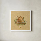 Bee Hive by Cheri Blum. Shown in a crisp white glass frame for a clean and minimalist style. Available as an archival giclee rolled canvas, fine art paper, or poster print. SKU 89467a.