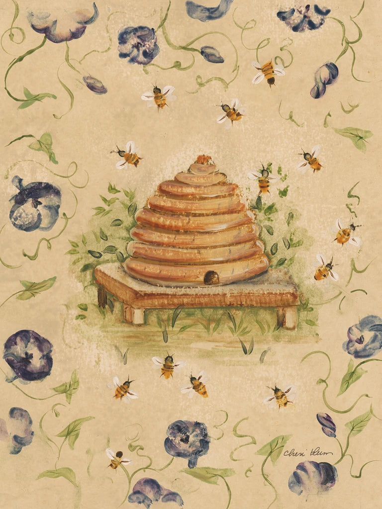 Bee Skep and Flowers I by Cheri Blum