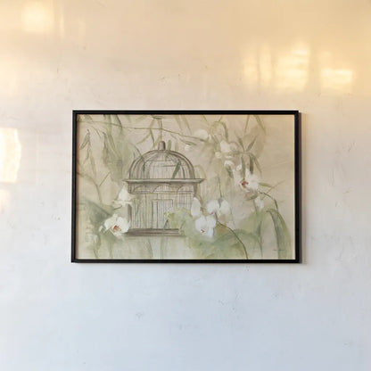 Birdcage Bamboo by Cheri Blum. shown as a paper print in a black flame. Available as a archival giclee rolled canvas, fine art paper, or poster print. SKU 7065i.