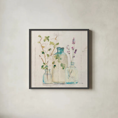 Blossoms V Light by Cheri Blum. Shown in a sleek black glass frame for a contemporary gallery look. Available as an archival giclee rolled canvas, fine art paper, or poster print. SKU 68658a.