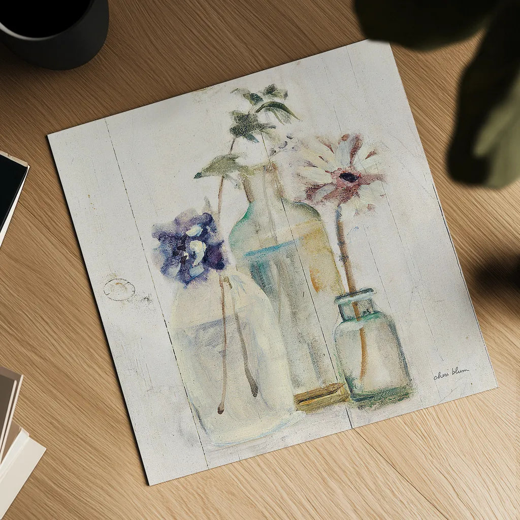 Blossoms on Birch III by Cheri Blum. Shown as a detailed flat fine art print, highlighting archival giclee quality. Available as an archival giclee rolled canvas, fine art paper, or poster print. SKU 22375a.