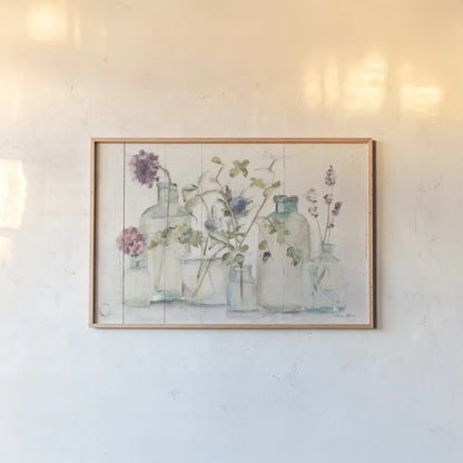 Blossoms on Birch IV by Cheri Blum. shown as a paper print in a natural frame. Available as a archival giclee rolled canvas, fine art paper, or poster print. SKU 84308i.