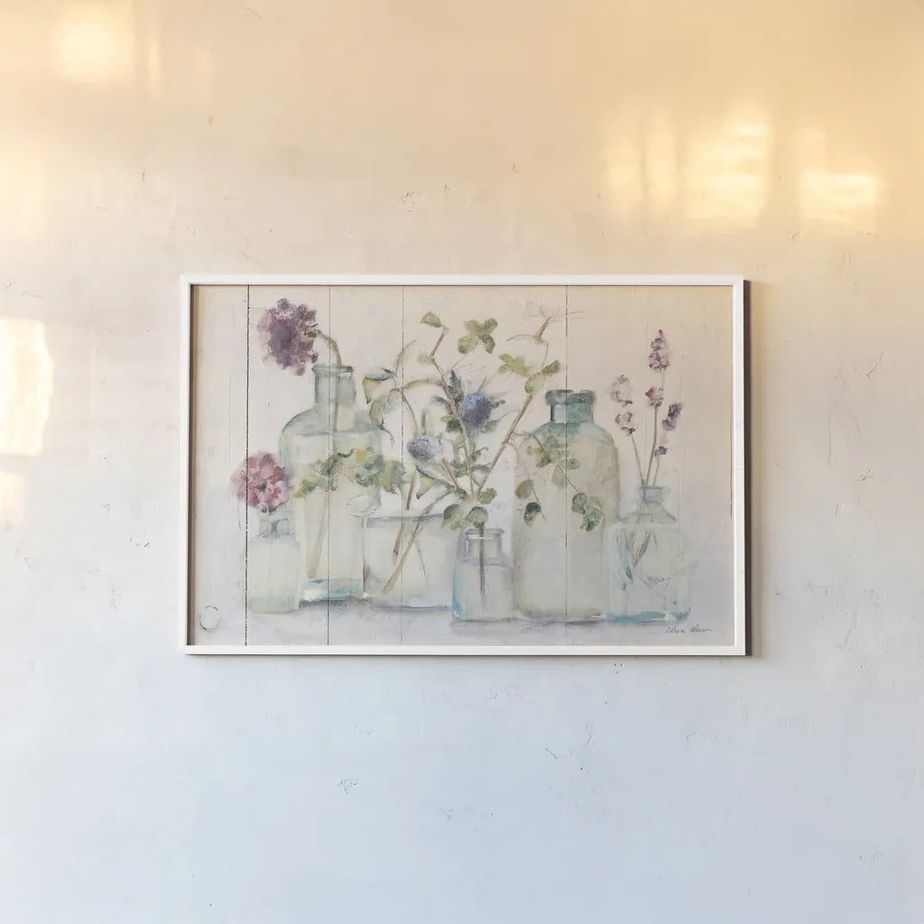 Blossoms on Birch IV by Cheri Blum. shown as a paper print in a white frame. Available as a archival giclee rolled canvas, fine art paper, or poster print. SKU 84308i.