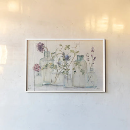 Blossoms on Birch IV by Cheri Blum. shown as a paper print in a white frame. Available as a archival giclee rolled canvas, fine art paper, or poster print. SKU 84308i.
