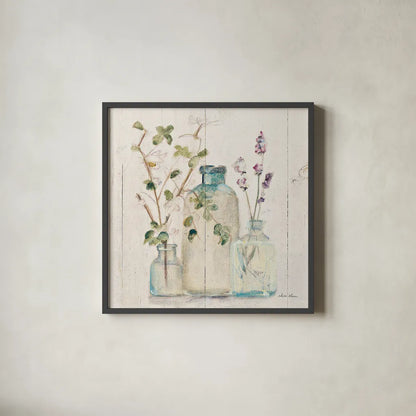 Blossoms on Birch V by Cheri Blum. Shown in a sleek black glass frame for a contemporary gallery look. Available as an archival giclee rolled canvas, fine art paper, or poster print. SKU 22377a.