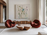 Blossoms on Birch V by Cheri Blum. Shown as extra-large giant wall art in a modern living room. Available as an archival giclee rolled canvas, fine art paper, or poster print. SKU 22377a.