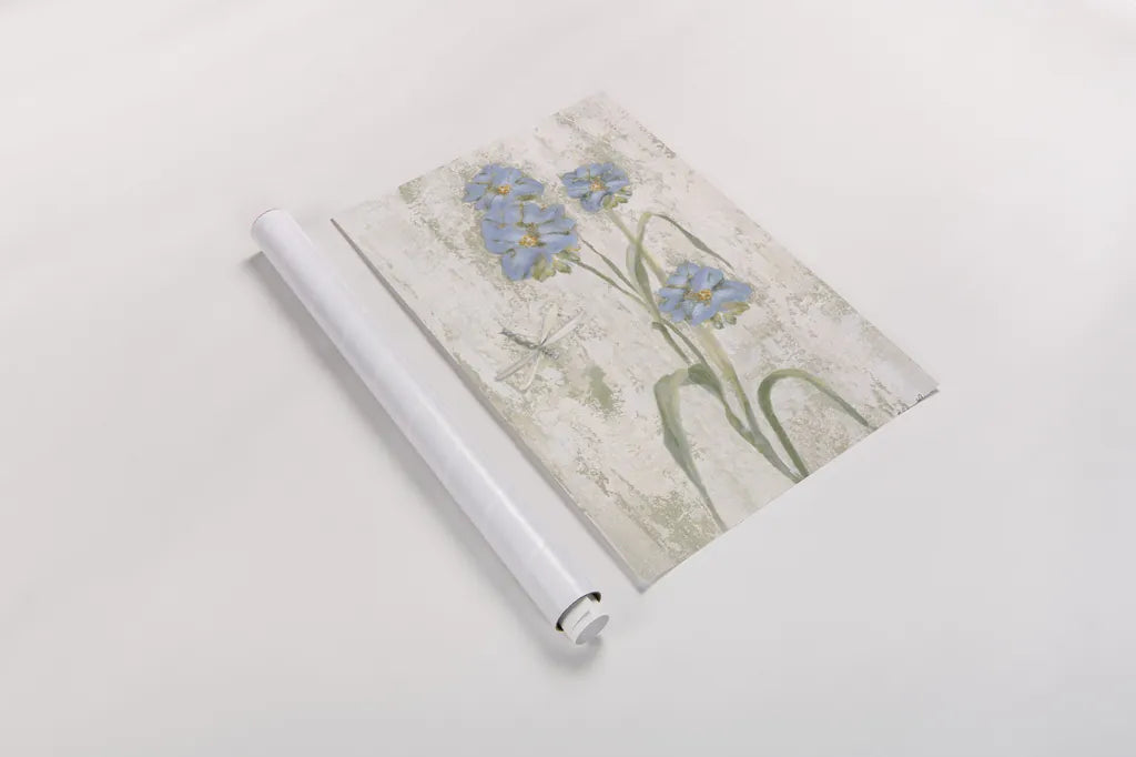 Blue Field Flowers Crop by Cheri Blum. shown as a rolled paper print. Available as archival giclee rolled canvas, fine art paper, or poster print. SKU 88534h.