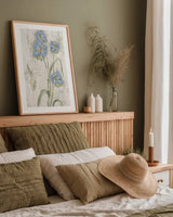 Blue Field Flowers Crop by Cheri Blum. shown as a paper print in a natural frame. Available as a archival giclee rolled canvas, fine art paper, or poster print. SKU 88534h.
