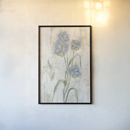Blue Field Flowers Crop by Cheri Blum. shown as a paper print in a black flame. Available as a archival giclee rolled canvas, fine art paper, or poster print. SKU 88534h.
