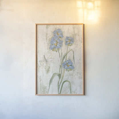Blue Field Flowers Crop by Cheri Blum. shown as a paper print in a natural frame. Available as a archival giclee rolled canvas, fine art paper, or poster print. SKU 88534h.