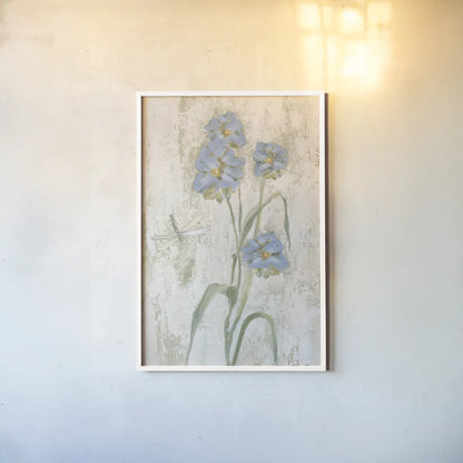 Blue Field Flowers Crop by Cheri Blum. shown as a paper print in a white frame. Available as a archival giclee rolled canvas, fine art paper, or poster print. SKU 88534h.